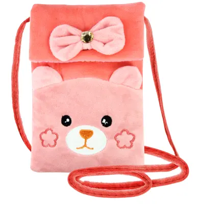 Torbica za telefon Bear Phone, naramnica, dvojni predel - Kawaii Coral Design