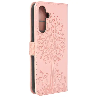 Roza Ovitek z vzorcem drevesa, preklopna preklopna denarnica Tree Cover Series za Galaxy A54 5G