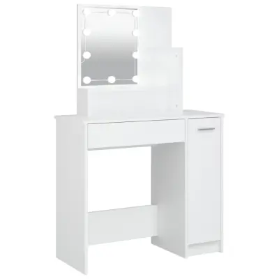 vidaXL Toaletna mizica z LED lučkami bela 86,5x35x136 cm