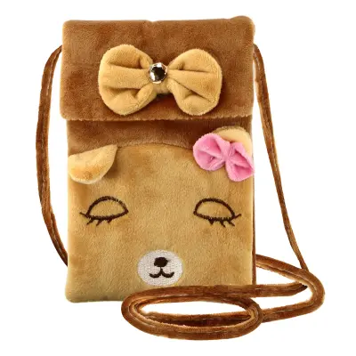 Torbica za telefon medvedek, naramnica, dvojni predel - roza kawaii dizajn