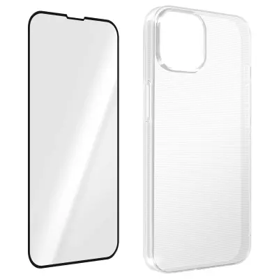 Zašcitni paket 360° za iPhone 14: tanek crn ovitek iz mehkega kaljenega stekla