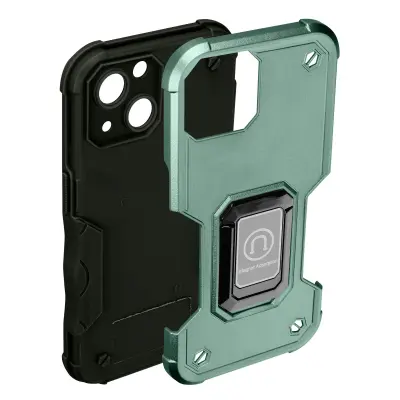 Ovitek za iPhone 14, odporen na udarce, iz dveh materialov, nedrsec in magnetni podporni obroc - zelen
