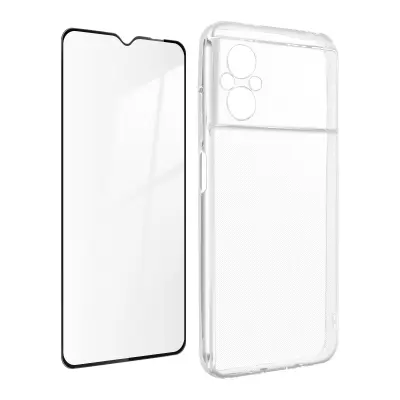 Xiaomi Poco M5 360° Protection Pack: tanek ovitek iz mehkega kaljenega stekla, crn okvir
