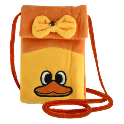 Duck telefonska torbica, naramnica, dvojni predelek - rumen kawaii dizajn
