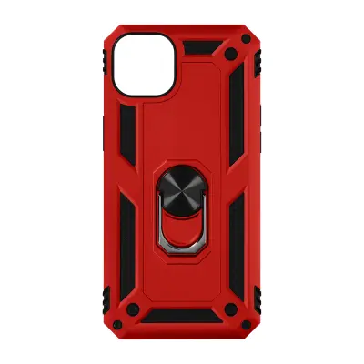 Trden ovitek za iPhone 14 iz dveh materialov s podpornim obrocem - rdec
