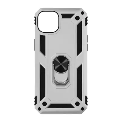 Trden ovitek za iPhone 14 iz dveh materialov s podpornim obrocem - srebrn