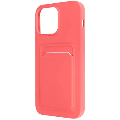 Ovitek za iPhone 14 Pro Max z držalom za kartice, prilagodljiv in mehak silikonski - koral