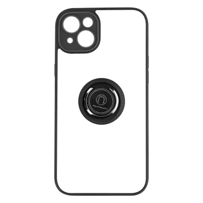 Ovitek za iPhone 14 z držalom za prstan, hrbtna stran z zašcitnim prstnim odtisom, združljivo z magnetnim stojalom - crna
