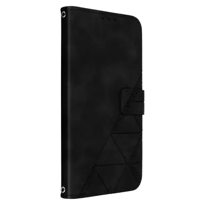 Ovitek za denarnico in stojalo za video za iPhone 14 Plus, geometrijski dizajn - crn