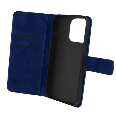 Ovitek za iPhone 14 Pro z zavihkom denarnice, podpora za video, mat soft touch efekt polnocno modra