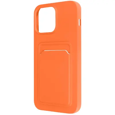 Ovitek za iPhone 14 Pro Max z držalom za kartico, prilagodljiv in mehak silikon - oranžen