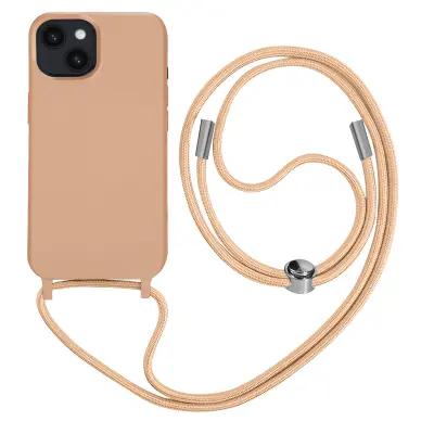 Poltrdi ovitek z vrvico za iPhone 14 z mehko notranjostjo, ovratnikom - roza