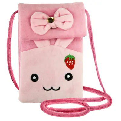 Zajcja torbica za telefon, naramnica, dvojni predal - roza Kawaii dizajn