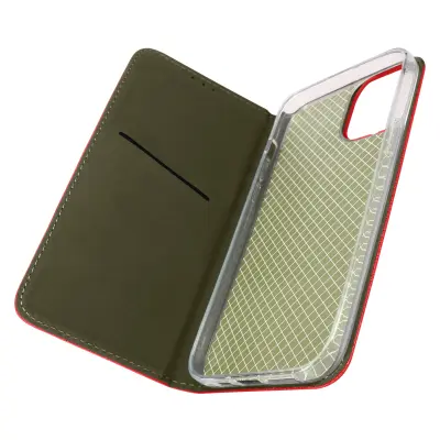 Ovitek denarnica za iPhone 14 Plus z magnetno zaponko in držalom za kartice, rdec