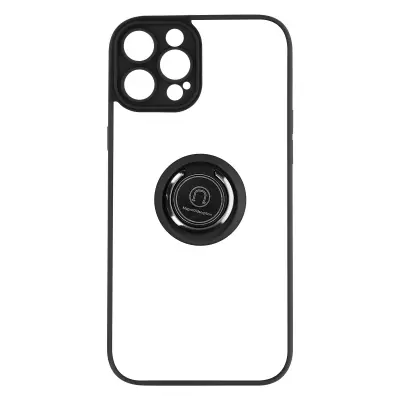 Ovitek za iPhone 14 Pro z držalom za prstan, hrbtna stran z zašcitnim prstnim odtisom, združljiv z magnetnim stojalom - crn