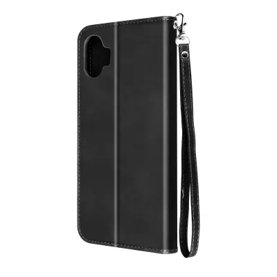 Nothing Phone 1 etui, preklop za denarnico in stojalo za video, s pašckom za zapestje - crn