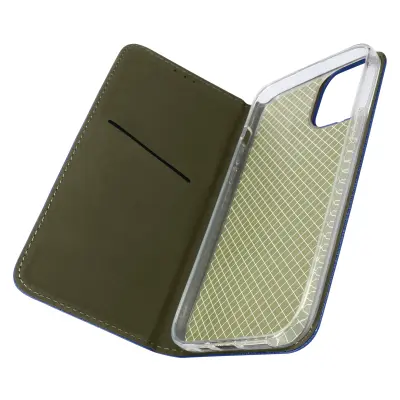 Ovitek denarnica za iPhone 14 Plus z magnetno zaponko in držalom za kartice polnocno modra