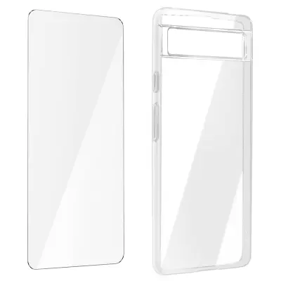 Google Pixel 6a 360° Protection Pack: tanko, prožno, prozorno ohišje iz poševnega kaljenega stekla