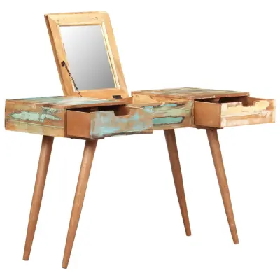 vidaXL Kozmetična mizica z ogledalom 112x45x76 cm trden predelan les