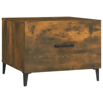 vidaXL Klubska mizica s kovinskimi nogami dimljeni hrast 50x50x40 cm