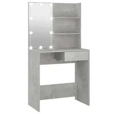 vidaXL Toaletna mizica z LED lučkami betonsko siva 74,5x40x141 cm