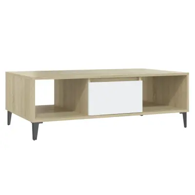 vidaXL Klubska mizica bela in sonoma hrast 103,5x60x35cm iverna plošča