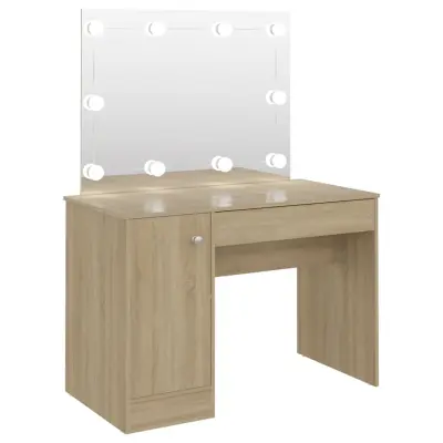 vidaXL Toaletna mizica z LED lučkami 110x55x145 cm MDF hrast