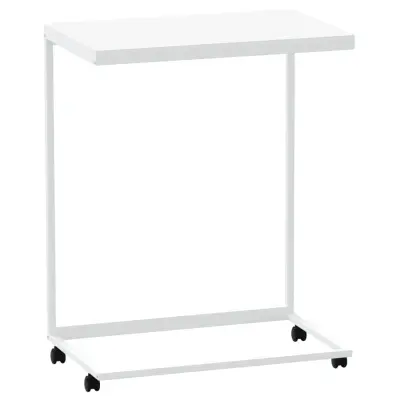 vidaXL Stranska mizica s kolesi bela 55x35x70 cm konstruiran les