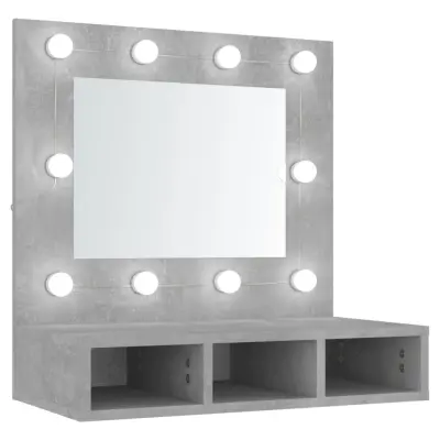 vidaXL Omarica z ogledalom in LED lučkami betonsko siva 60x31,5x62 cm