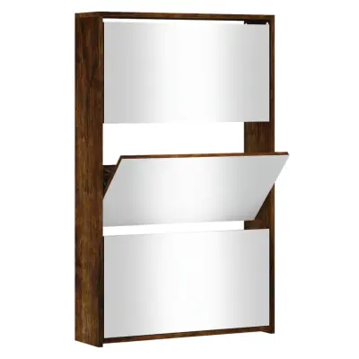 vidaXL Omarica za čevlje z ogledalom 3-nadstropna hrast 63x17x102,5 cm