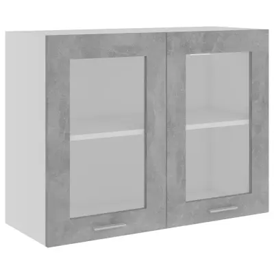 vidaXL Viseča steklena omarica betonsko siva 80x31x60cm inženirski les
