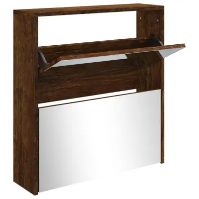 vidaXL Omarica za čevlje z ogledalom 2-nadstropna hrast 63x17x67 cm