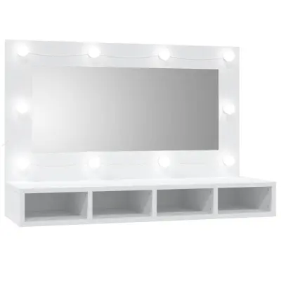 vidaXL Omarica z ogledalom in LED lučkami bela 90x31,5x62 cm