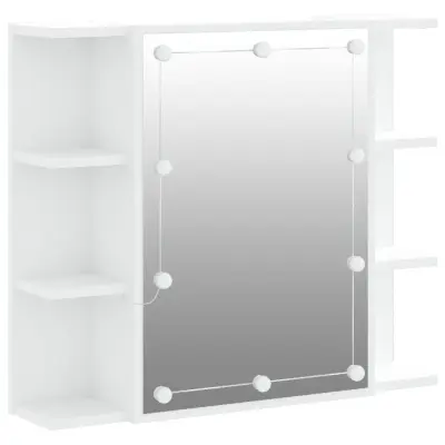 vidaXL Omarica z ogledalom in LED lučkami bela 70x16,5x60 cm