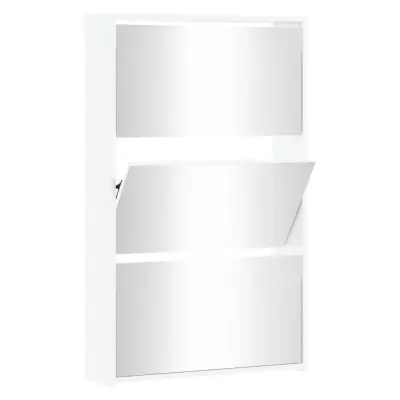vidaXL Omarica za čevlje z ogledalom 3-nadstropna bela 63x17x102,5 cm
