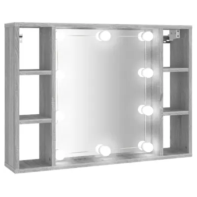 vidaXL Omarica z ogledalom in LED lučkami siva sonoma 76x15x55 cm