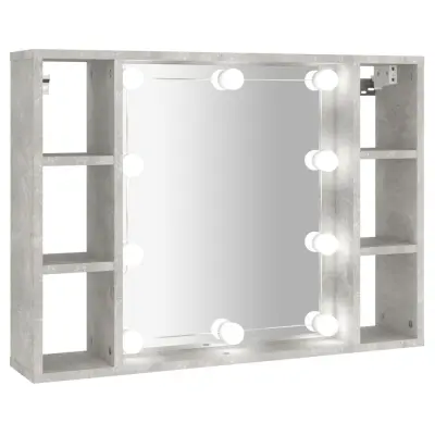 vidaXL Omarica z ogledalom in LED lučkami betonsko siva 76x15x55 cm