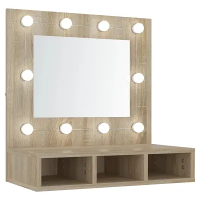 vidaXL Omarica z ogledalom in LED lučkami sonoma hrast 60x31,5x62 cm