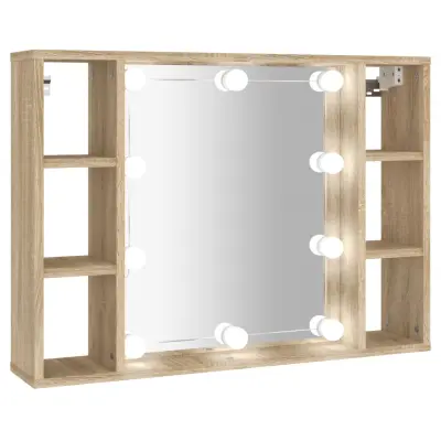 vidaXL Omarica z ogledalom in LED lučkami sonoma hrast 76x15x55 cm