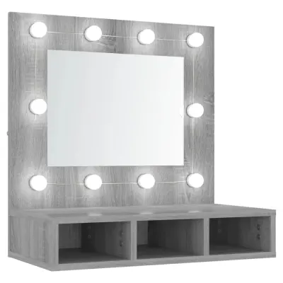 vidaXL Omarica z ogledalom in LED lučkami siva sonoma 60x31,5x62 cm