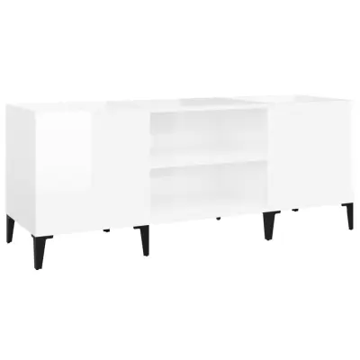 vidaXL Omarica za gramofonske plošče sijaj bela 121x38x48 cm inž. les