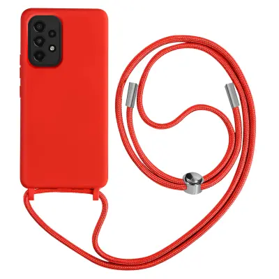 Samsung A33 5G poltrda torbica z vrvico z mehko notranjostjo, ovratnim pašckom - rdeca