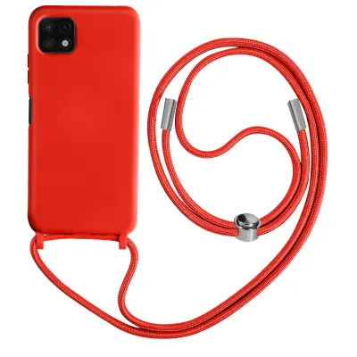 Samsung Galaxy A22 5G poltrda torbica z vrvico z mehko notranjostjo, ovratnikom - rdeca