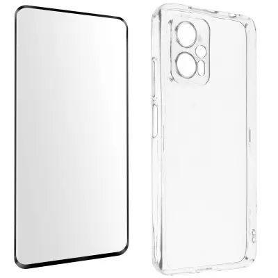 Xiaomi Poco X4 GT 360° Protection Pack: tanek, mehak ovitek, kaljeno steklo, poševni obris, crna