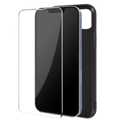 Popolna zašcita IPhone 13 Pro, mat crno silikonsko ohišje, kaljeno steklo proti prstnim odtisom
