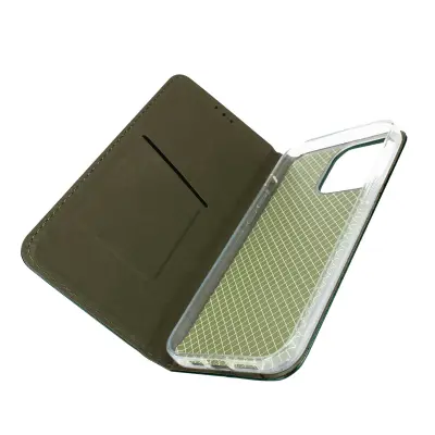 Ovitek za iPhone 14 z držalom za kartico in video držalom, magnetni preklop - zelen