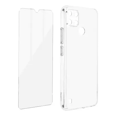 Realme C21Y in C25Y 360° zašcitni paket: ohišje iz mehkega silikonskega gela iz kaljenega stekla - prozorno
