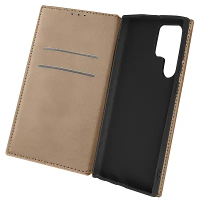 Ovitek za Samsung Galaxy S22 Ultra, magnetni preklop, držalo za kartice in stojalo za video iz umetnega usnja - zlata