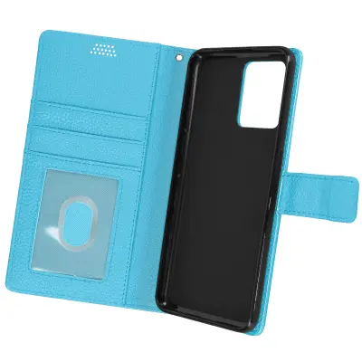 Ovitek Realme 9 4G in 9 Pro Plus z magnetnim jezickom, držalom za kartico in denarnico - moder