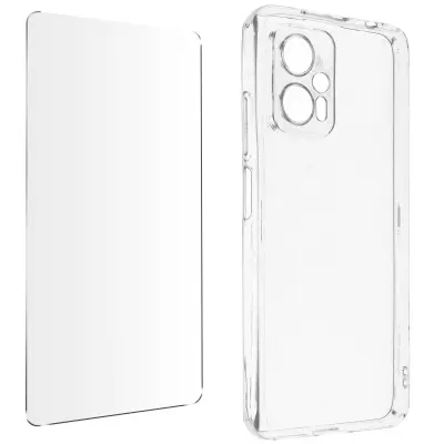 Xiaomi Poco X4 GT 360° Protection Pack: tanko mehko ohišje, prozorno poševno kaljeno steklo